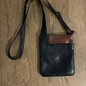 Dark blue and Brown Genuine Leather Messenger Bag